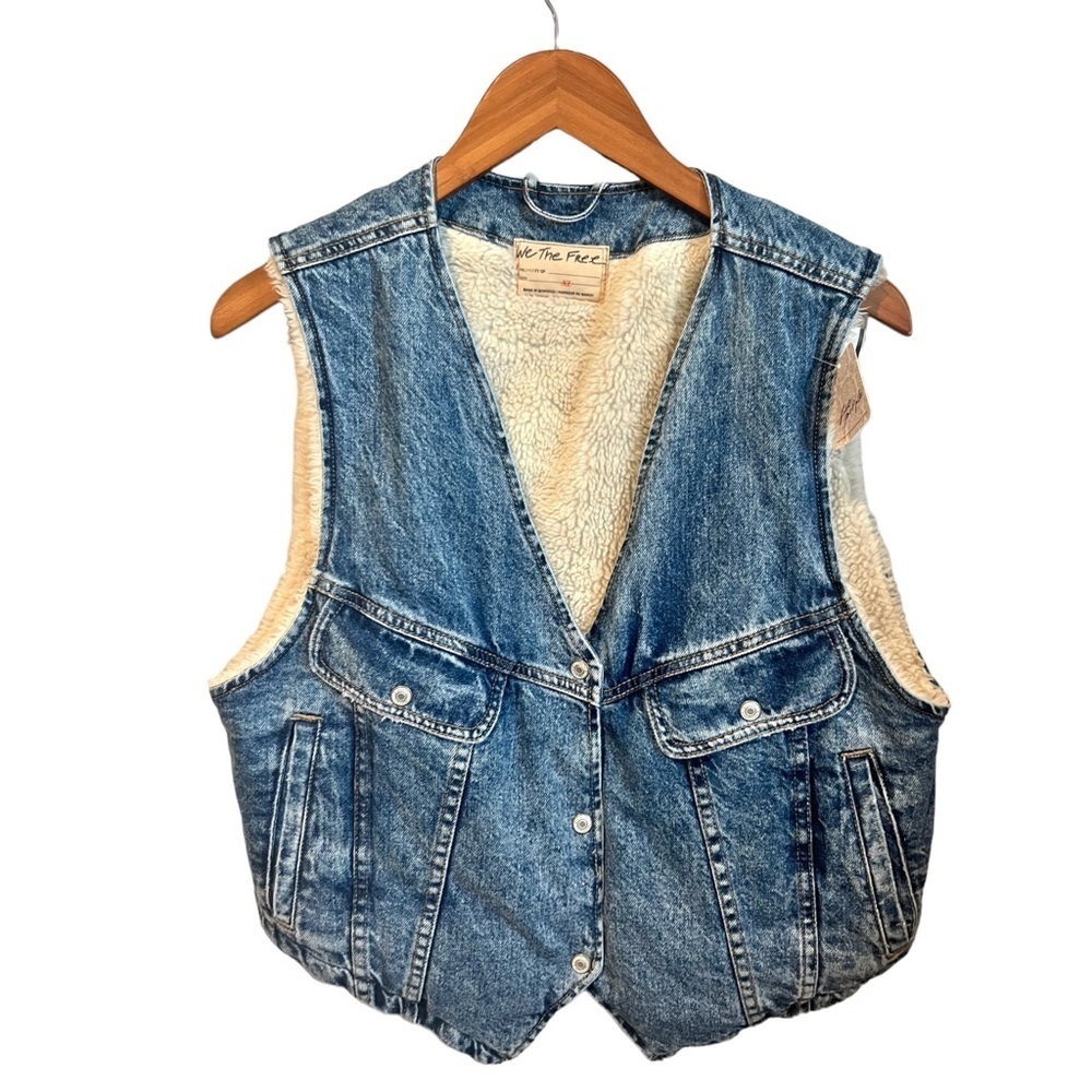 Nwt Free People Florence Ranch Sherpa Lined Denim Western Coastal Cowgirl Vest - Picture 6 of 14